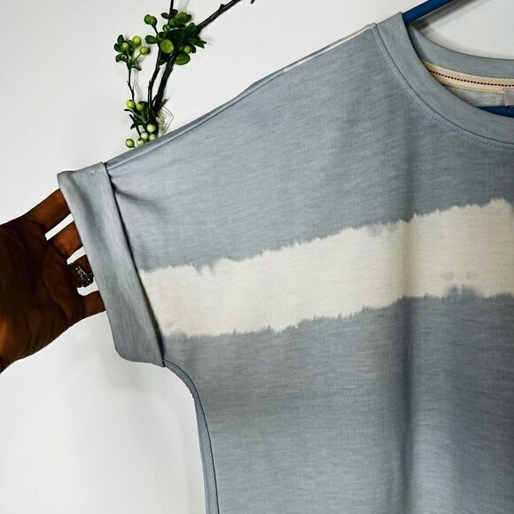 New Directions Womens T Shirt Midi Dress Short Sleeve Stripes Blue White Petite - Picture 3 of 9